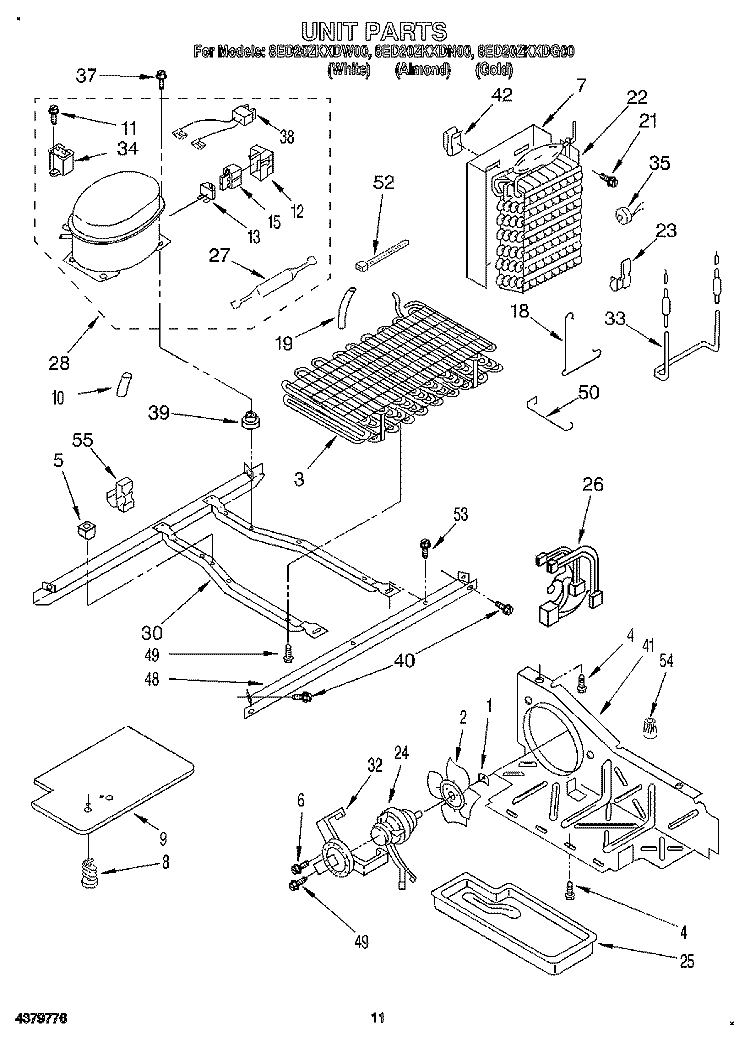 UNIT Diagram and Parts List for 8ED20ZKXDN00  Whirlpool Refrigerator