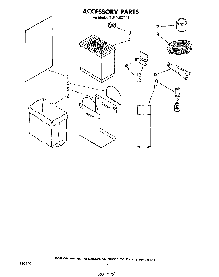 ACCESSORIES Diagram and Parts List for TU4100XTP0  Whirlpool Trash Compactor