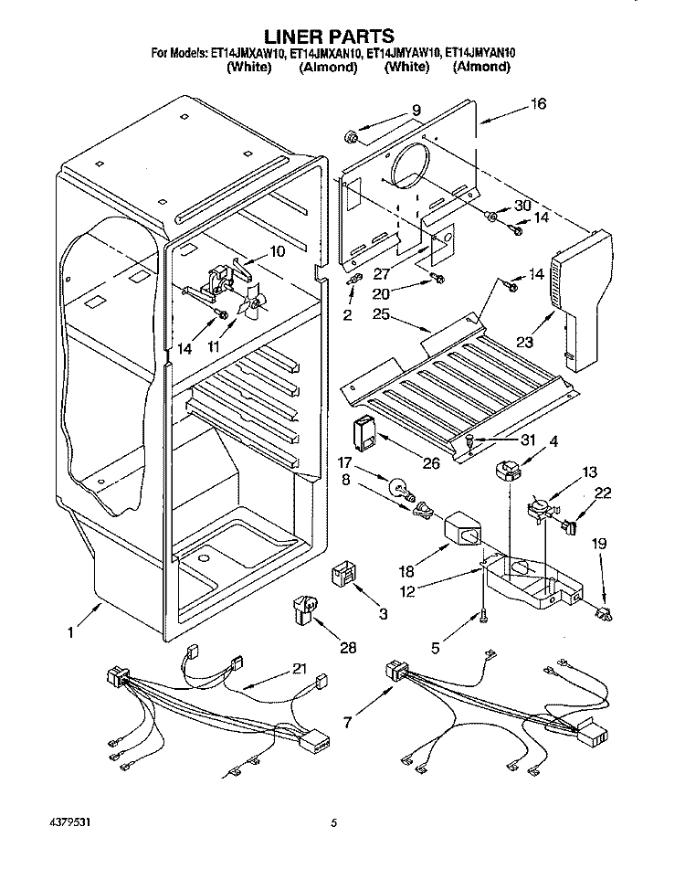LINER, LIT/OPTIONAL Diagram and Parts List for ET14JMXAN10  Whirlpool Refrigerator