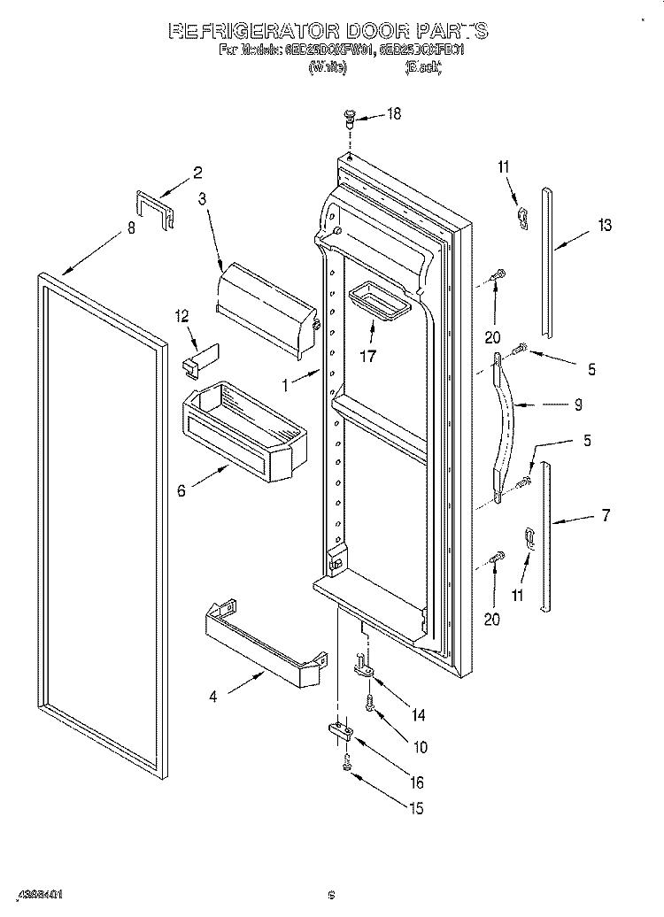 REFRIGERATOR DOOR Diagram and Parts List for 6ED25DQXFB01  Whirlpool Refrigerator