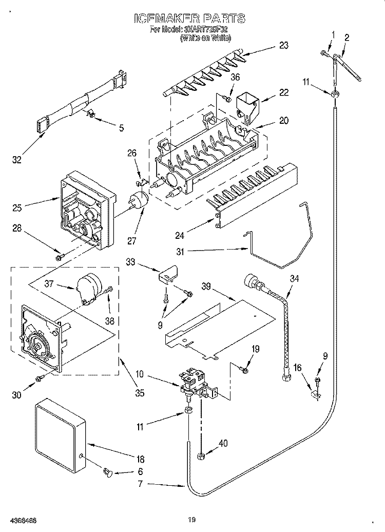 ICEMAKER, OPTIONAL Diagram and Parts List for 3XART725F02  Whirlpool Refrigerator