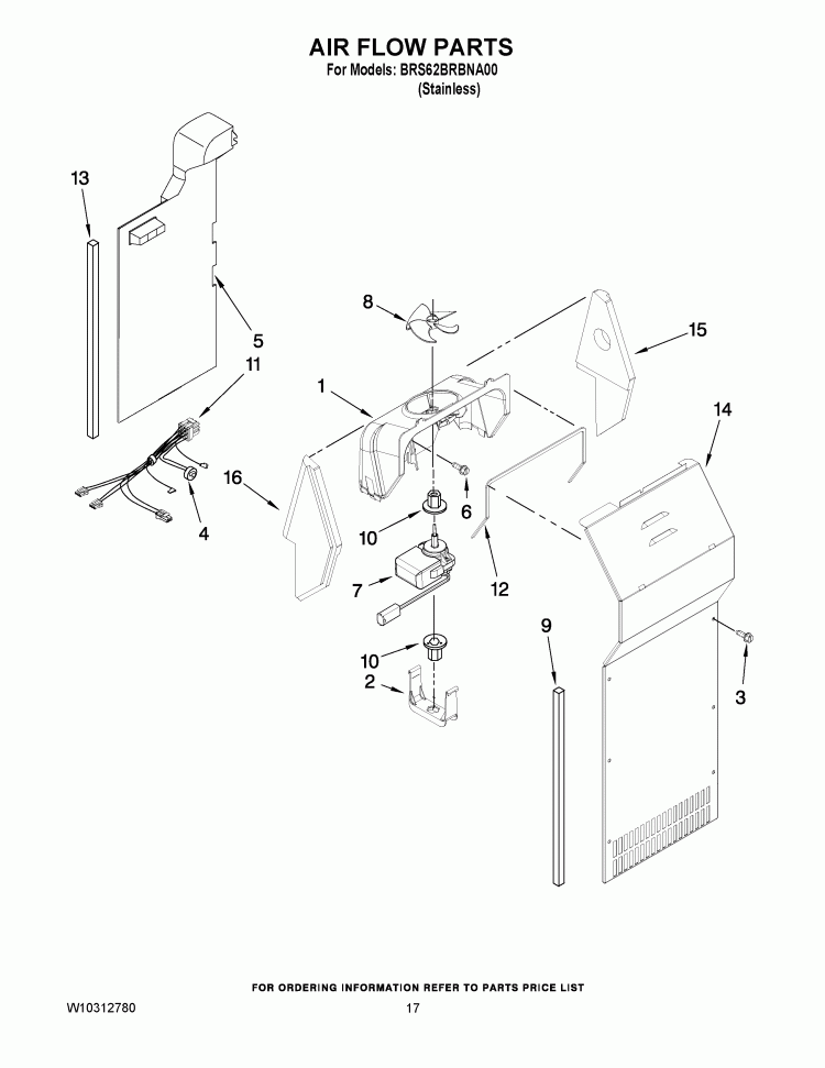 AIR FLOW PARTS Diagram and Parts List for BRS62BRBNA00  Whirlpool Refrigerator
