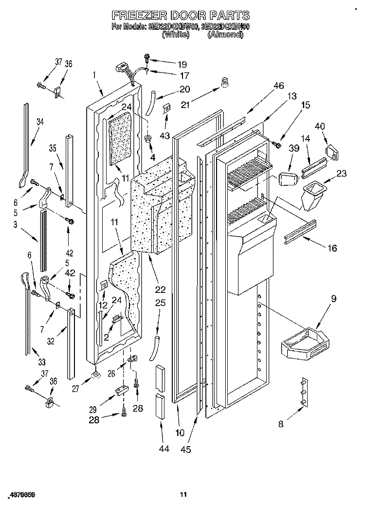 FREEZER DOOR Diagram and Parts List for 3ED22DQXBN00  Whirlpool Refrigerator