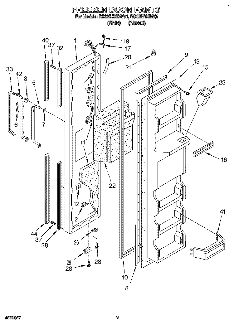 FREEZER DOOR Diagram and Parts List for RS22BRXDW01  Roper Refrigerator
