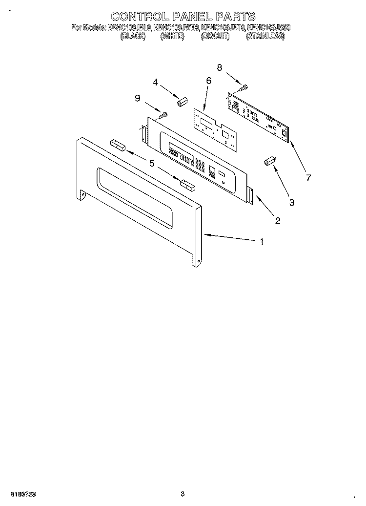 CONTROL PANEL Diagram and Parts List for KBHC109JWH0  KitchenAid Microwave Oven Combo