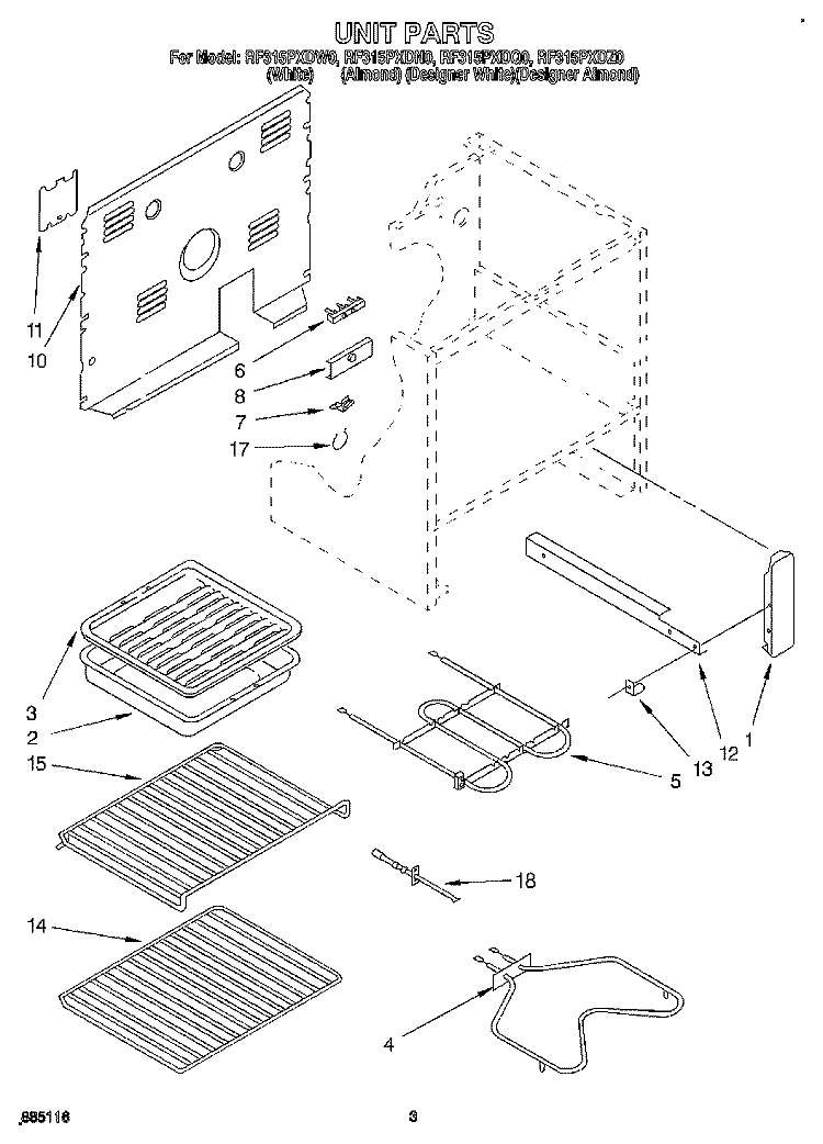 UNIT Diagram and Parts List for RF315PXDW0  Whirlpool Range