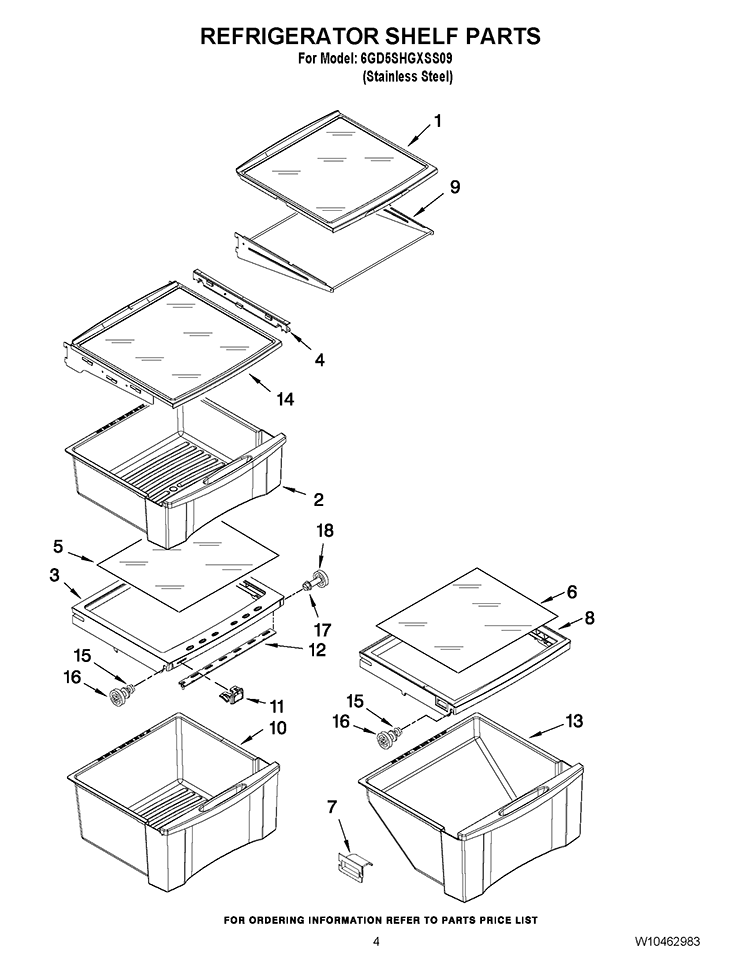REFRIGERATOR SHELF PARTS Diagram and Parts List for 6GD5SHGXSS09  Whirlpool Refrigerator
