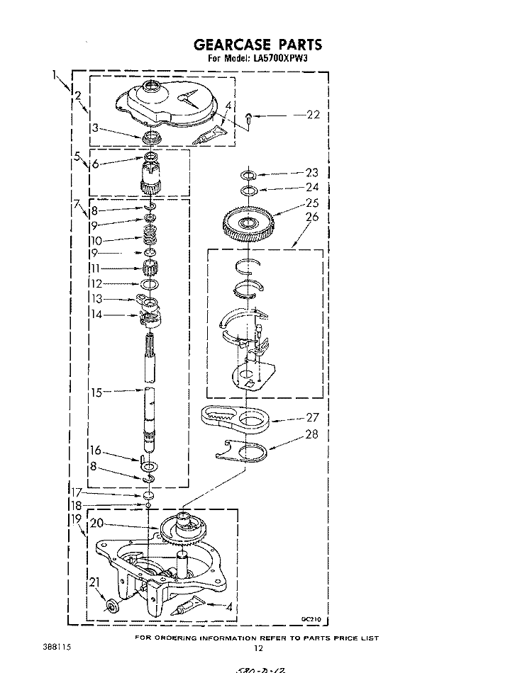 GEARCASE Diagram and Parts List for LA5700XPW3  Whirlpool Washer