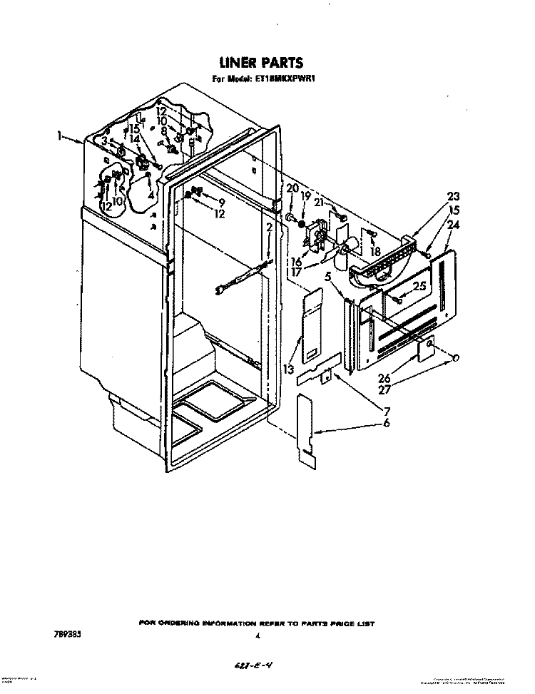 LINER Diagram and Parts List for ET18MKXPWR1  Whirlpool Refrigerator
