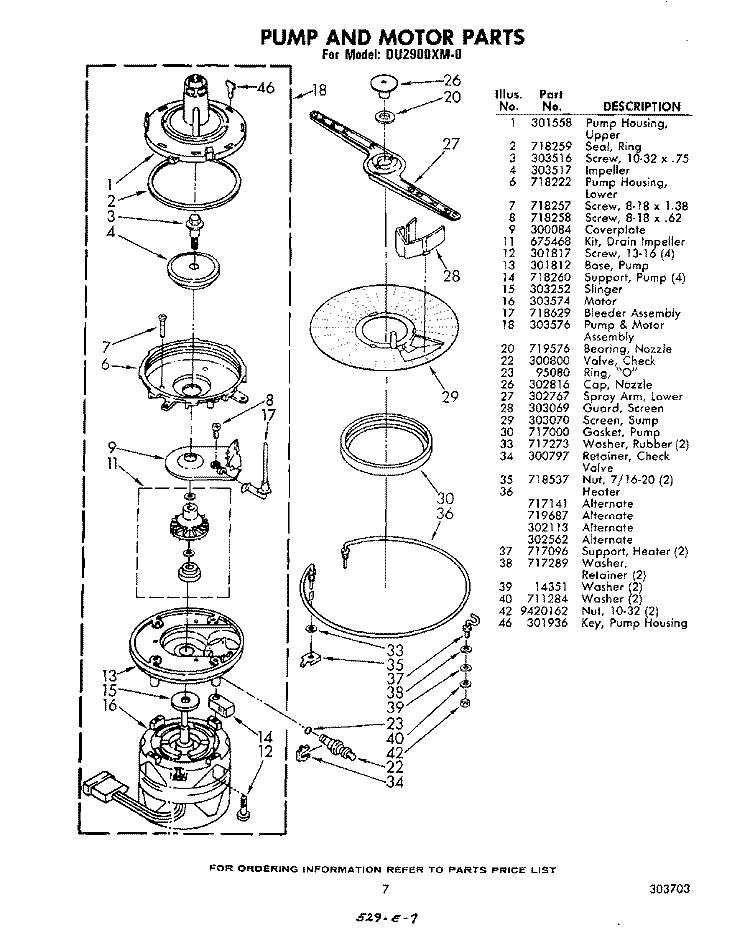 PUMP AND MOTOR Diagram and Parts List for DU2900XM0  Whirlpool Dishwasher