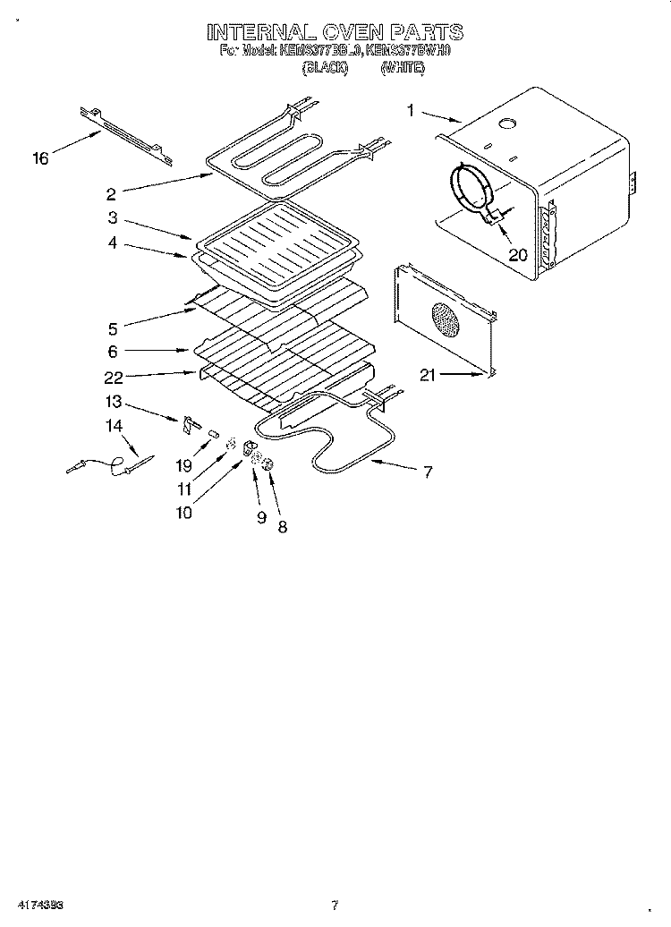 INTERNAL OVEN Diagram and Parts List for KEMS377BBL0  KitchenAid Wall Oven