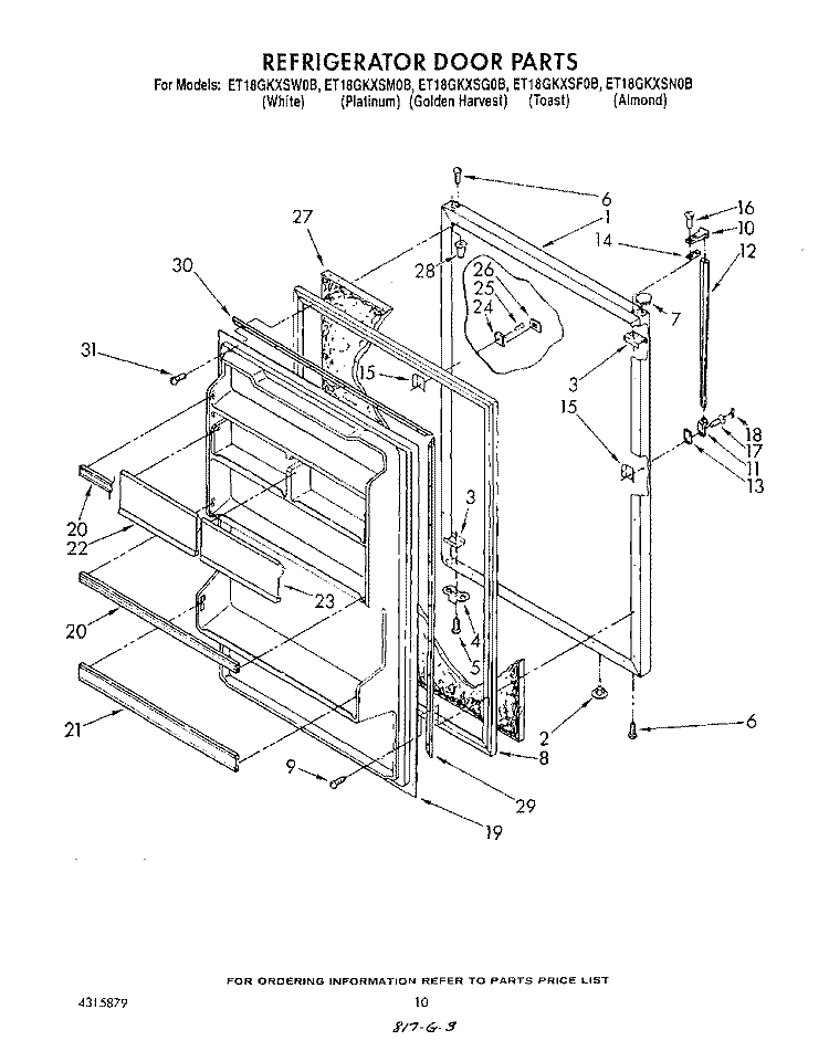 REFRIGERATOR DOOR , NOT ILLUSTRATED Diagram and Parts List for ET18GKXSW0B  Whirlpool Refrigerator