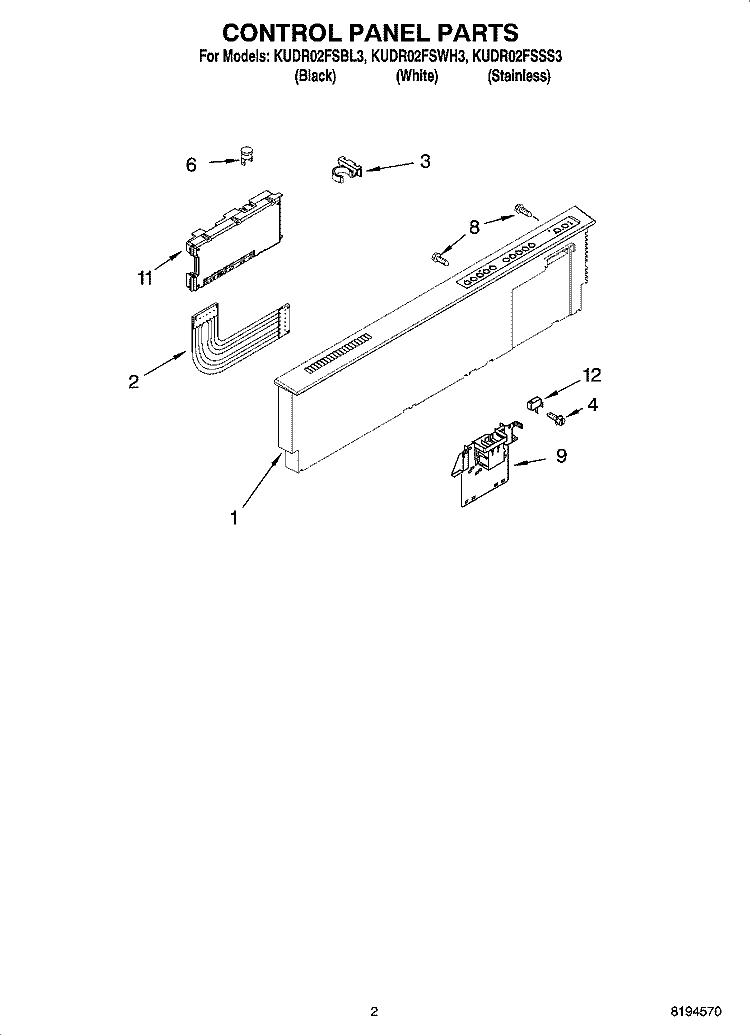 CONTROL PANEL PARTS Diagram and Parts List for KUDR02FSBL3  KitchenAid Dishwasher