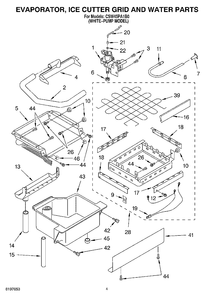 EVAPORATOR, ICE CUTTER GRID AND WATER Diagram and Parts List for CSW45PA1B0  Whirlpool Ice Maker
