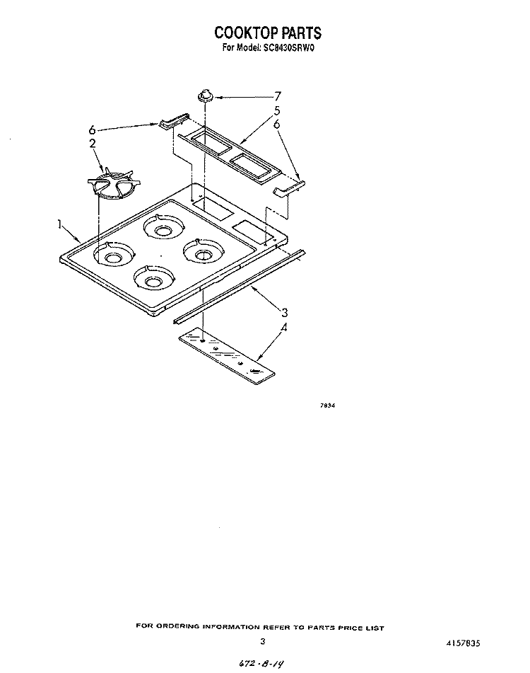 COOKTOP Diagram and Parts List for SC8430SRW0  Whirlpool Cooktop