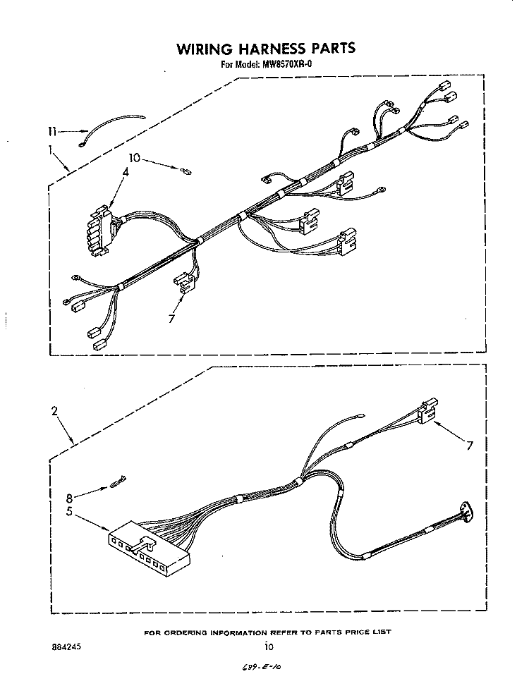 WIRING HARNESS , LITERATURE AND OPTIONAL Diagram and Parts List for MW8570XR0  Whirlpool Microwave