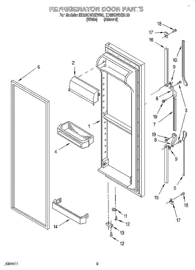REFRIGERATOR DOOR Diagram and Parts List for ED25GWXEW00  Whirlpool Refrigerator