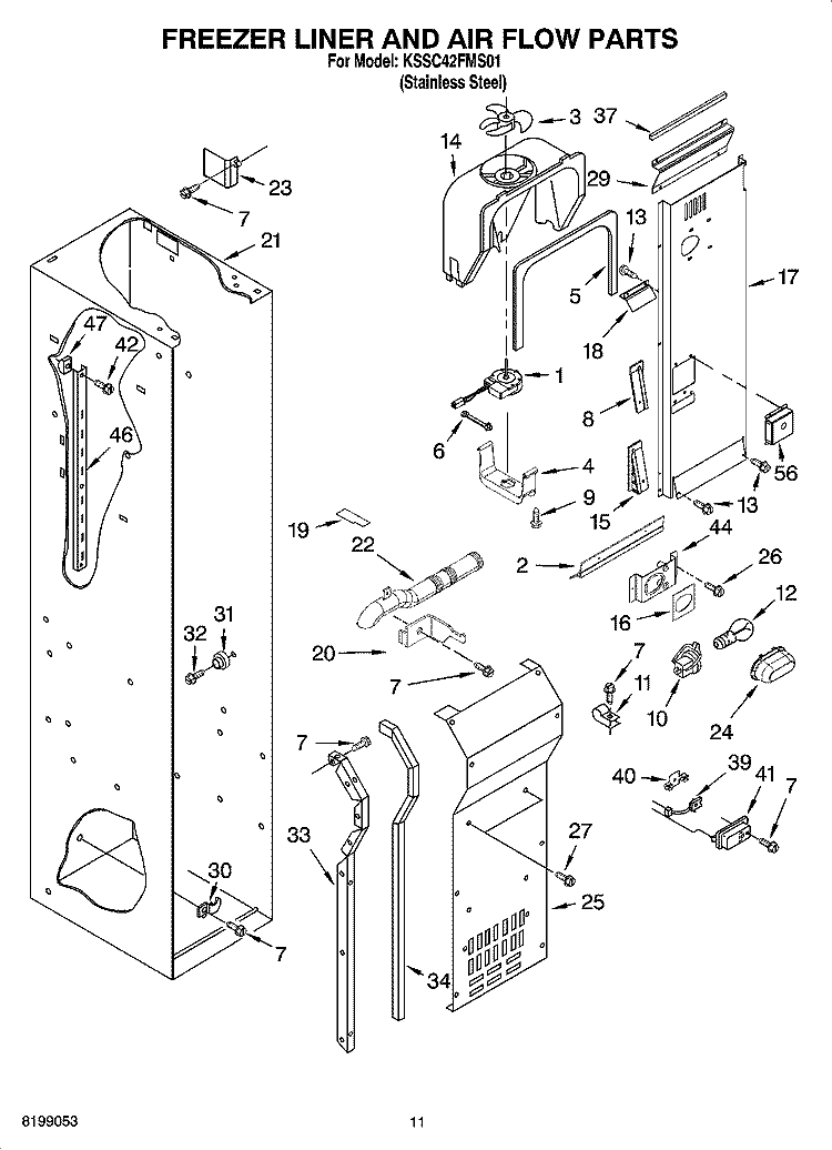 FREEZER LINER AND AIR FLOW PARTS Diagram and Parts List for KSSC42FMS01  KitchenAid Refrigerator