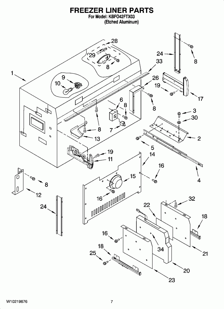 FREEZER LINER PARTS Diagram and Parts List for KBFO42FTX03  KitchenAid Refrigerator