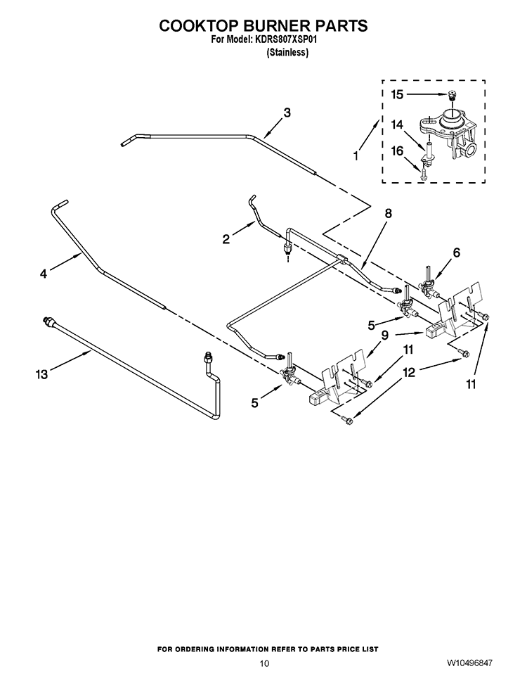 COOKTOP BURNER PARTS Diagram and Parts List for KDRS807XSP01  KitchenAid Range