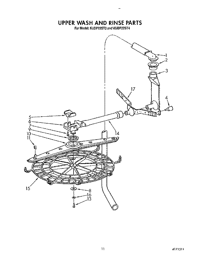UPPER WASH AND RINSE Diagram and Parts List for KUDP22ST4  KitchenAid Dishwasher