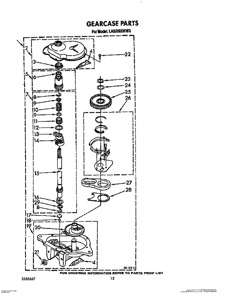GEARCASE Diagram and Parts List for LA8580XWF2  Whirlpool Washer
