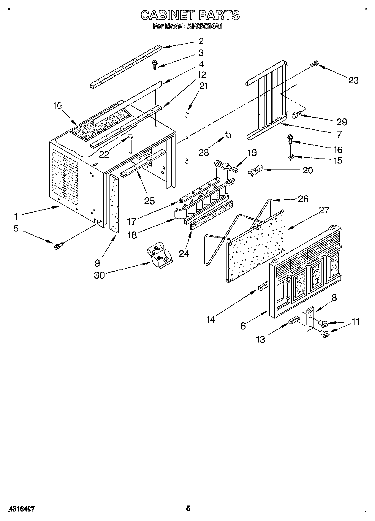 CABINET Diagram and Parts List for AR0500XA1  Whirlpool Air Conditioner