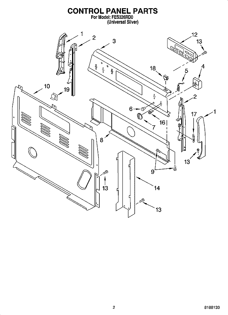 CONTROL PANEL PARTS Diagram and Parts List for FES326RD0  Roper Range