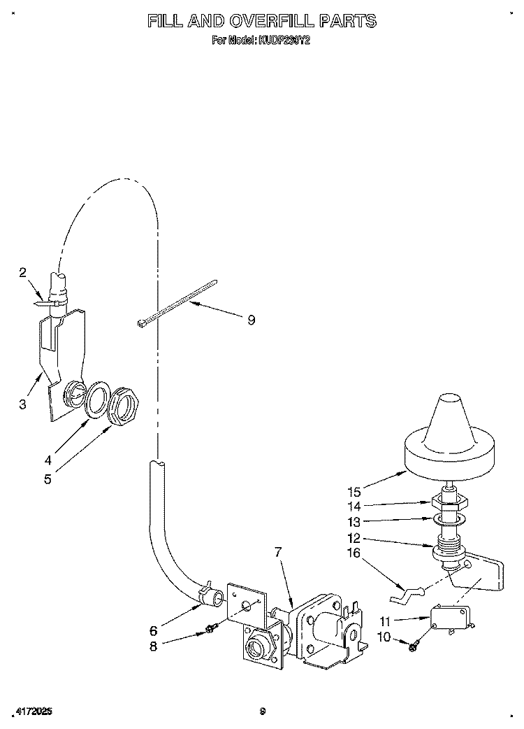 FILL AND OVERFILL Diagram and Parts List for KUDP230Y2  KitchenAid Dishwasher