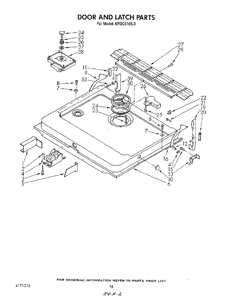 DOOR AND LATCH Diagram and Parts List for KPDC601S3  KitchenAid Dishwasher
