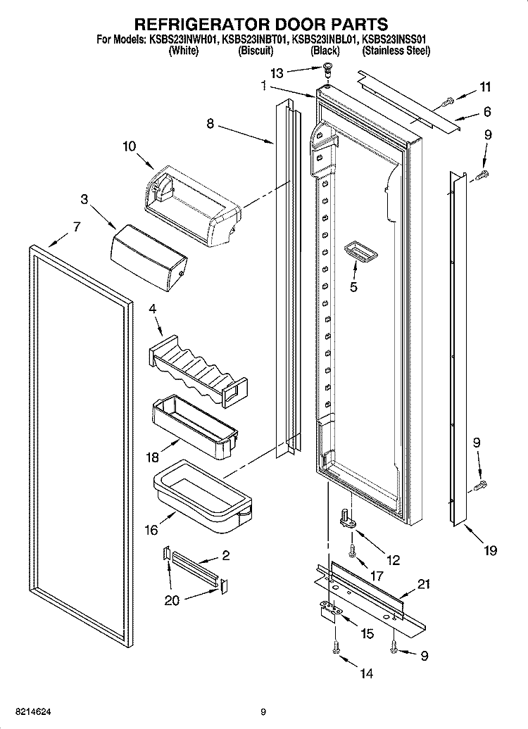 REFRIGERATOR DOOR PARTS Diagram and Parts List for KSBS23INSS01  KitchenAid Refrigerator