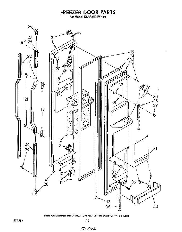 FREEZER DOOR Diagram and Parts List for KSRF26DSWHY0  KitchenAid Refrigerator