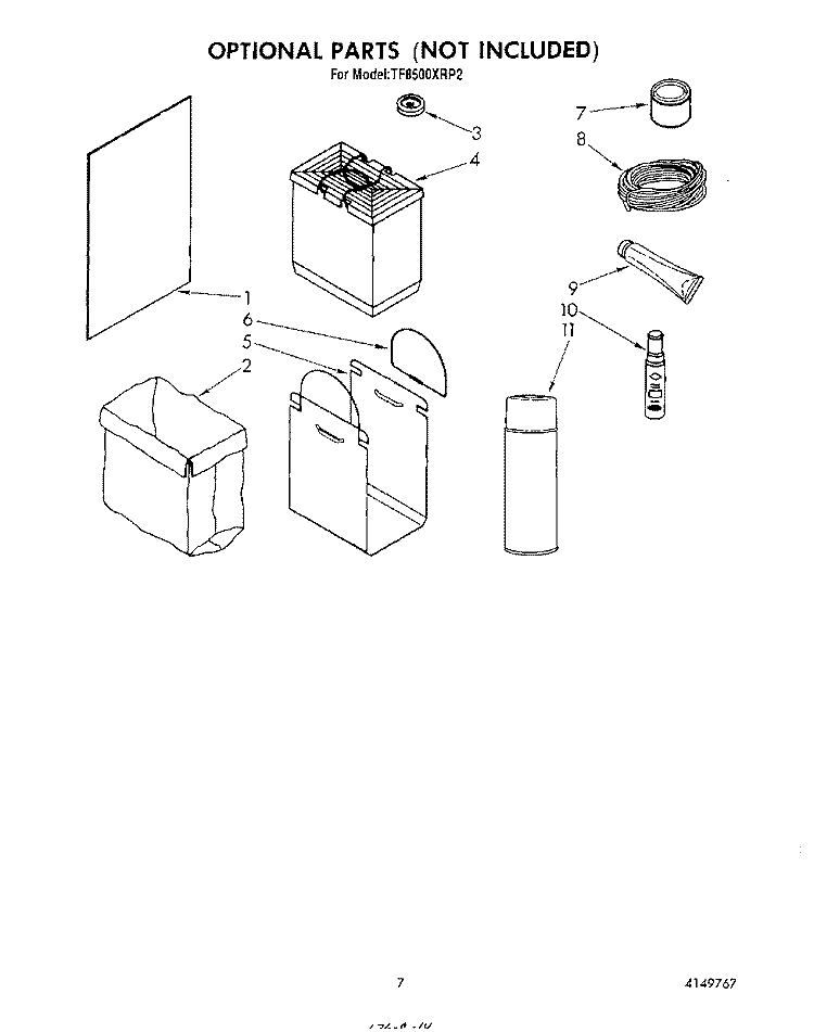 LIT/OPTIONAL Diagram and Parts List for TF8500XRP2  Whirlpool Trash Compactor