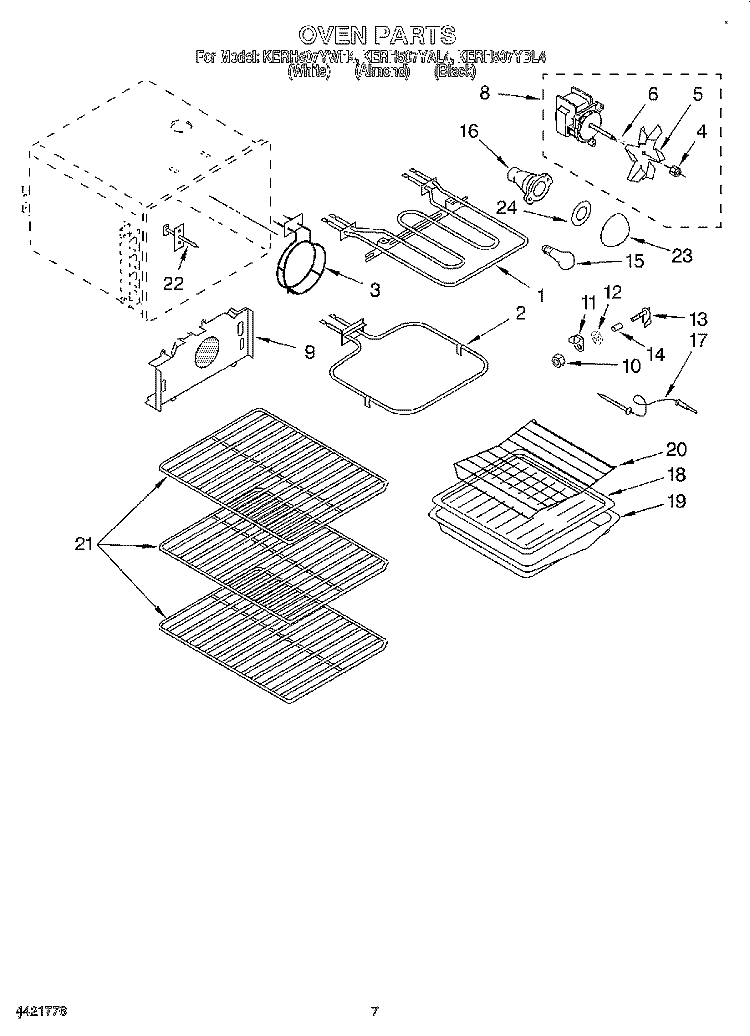 OVEN Diagram and Parts List for KERH507YAL4  KitchenAid Range