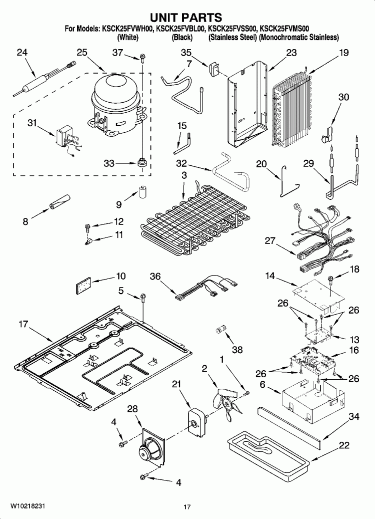 UNIT PARTS Diagram and Parts List for KSCK25FVMS00  KitchenAid Refrigerator