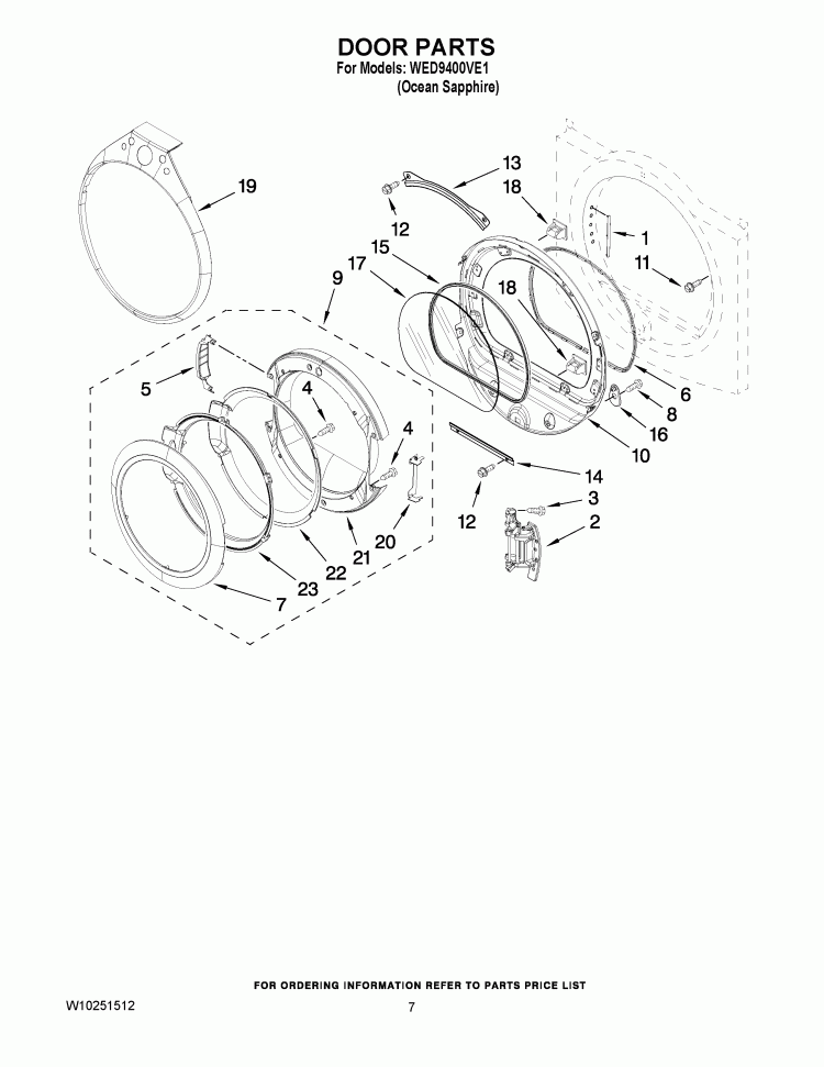 DOOR PARTS Diagram and Parts List for WED9400VE1  Whirlpool Dryer