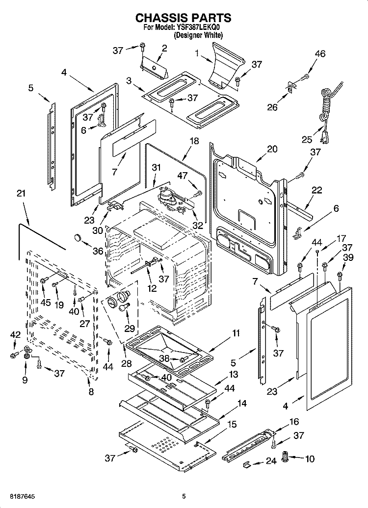 CHASSIS PARTS Diagram and Parts List for YSF387LEKQ0  Whirlpool Range