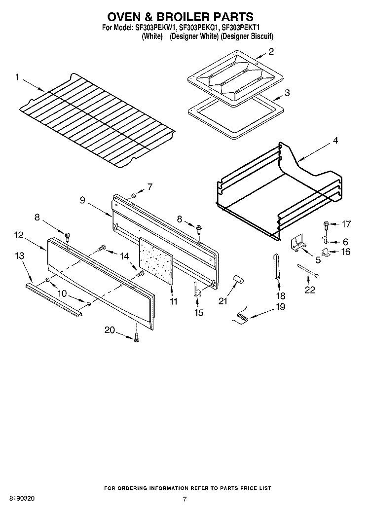 OVEN & BROILER PARTS Diagram and Parts List for SF303PEKT1  Whirlpool Range