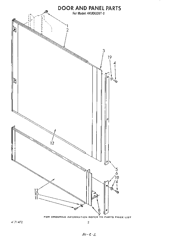 DOOR AND PANEL Diagram and Parts List for 4KUDI220T2  KitchenAid Dishwasher