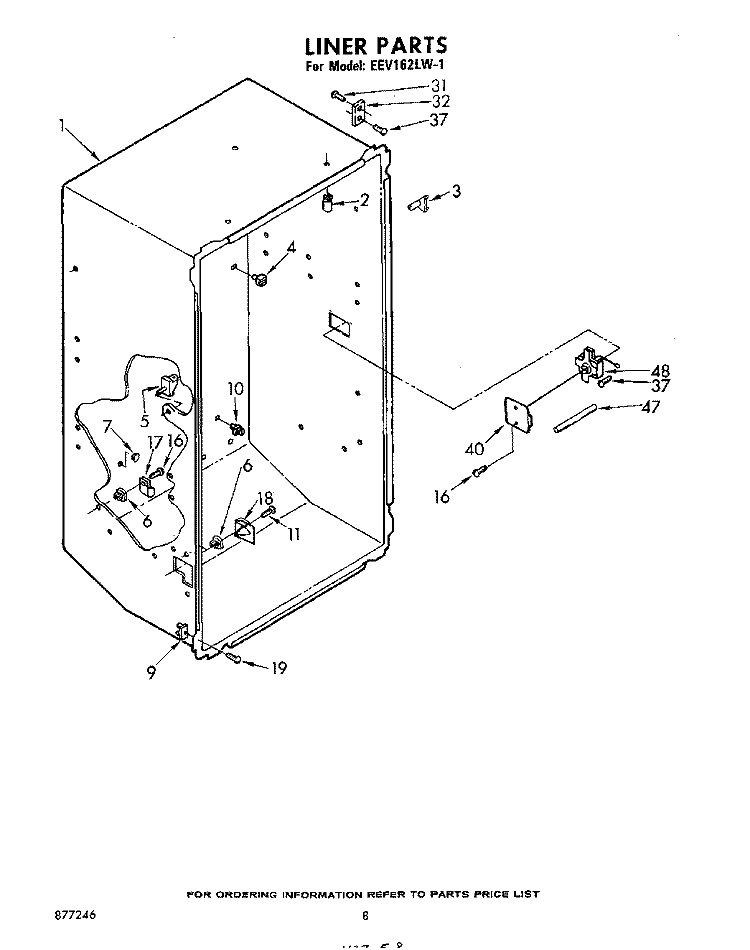 LINER Diagram and Parts List for EEV162LW1  Whirlpool Freezer