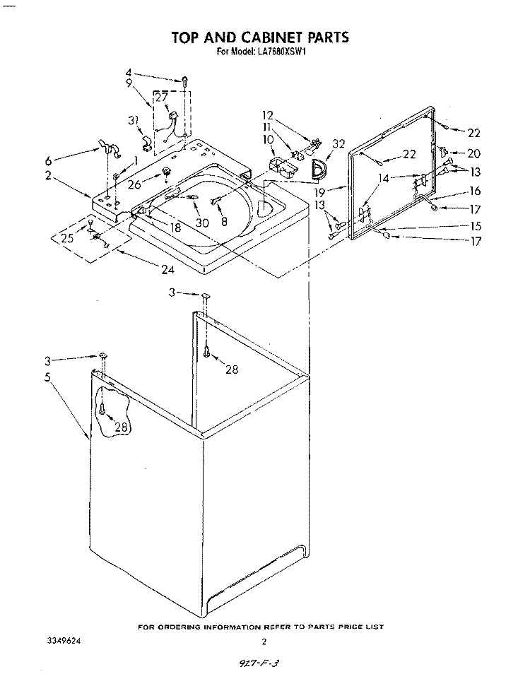 TOP AND CABINET , LITERATURE AND OPTIONAL Diagram and Parts List for LA7680XSW1  Whirlpool Washer