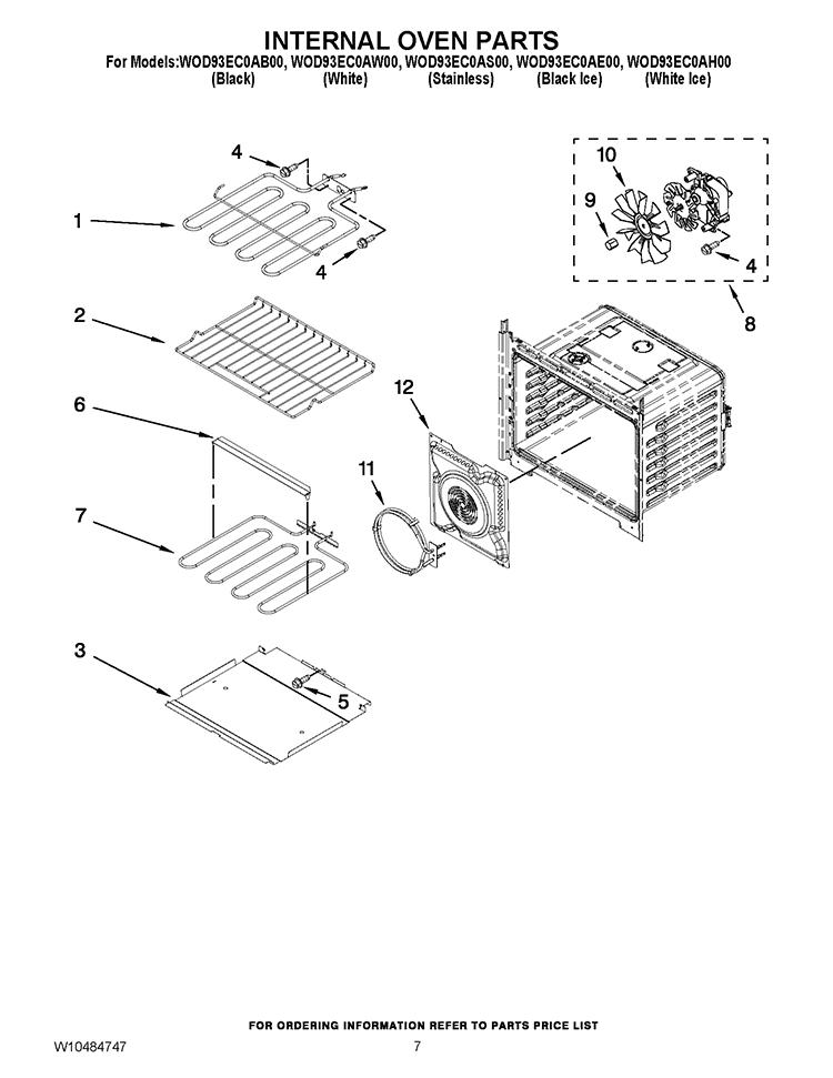 INTERNAL OVEN PARTS Diagram and Parts List for WOD93EC0AE00  Whirlpool Wall Oven