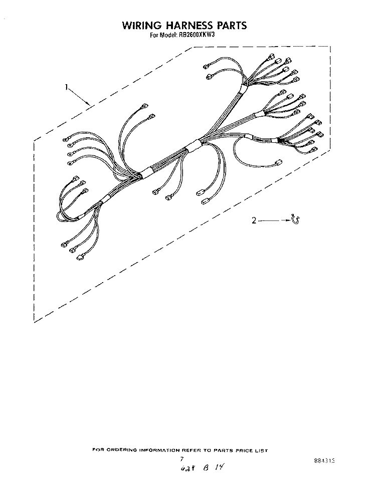 WIRING HARNESS Diagram and Parts List for RB2600XKW3  Whirlpool Wall Oven