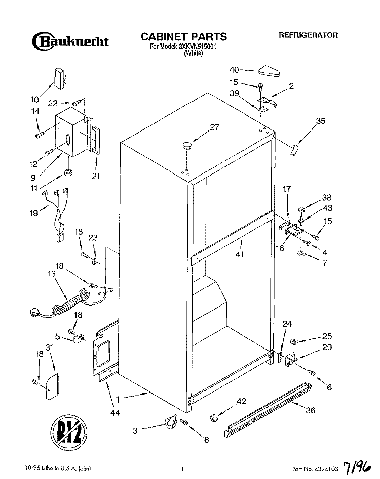 CABINET Diagram and Parts List for 3XKVN515001  Whirlpool Refrigerator
