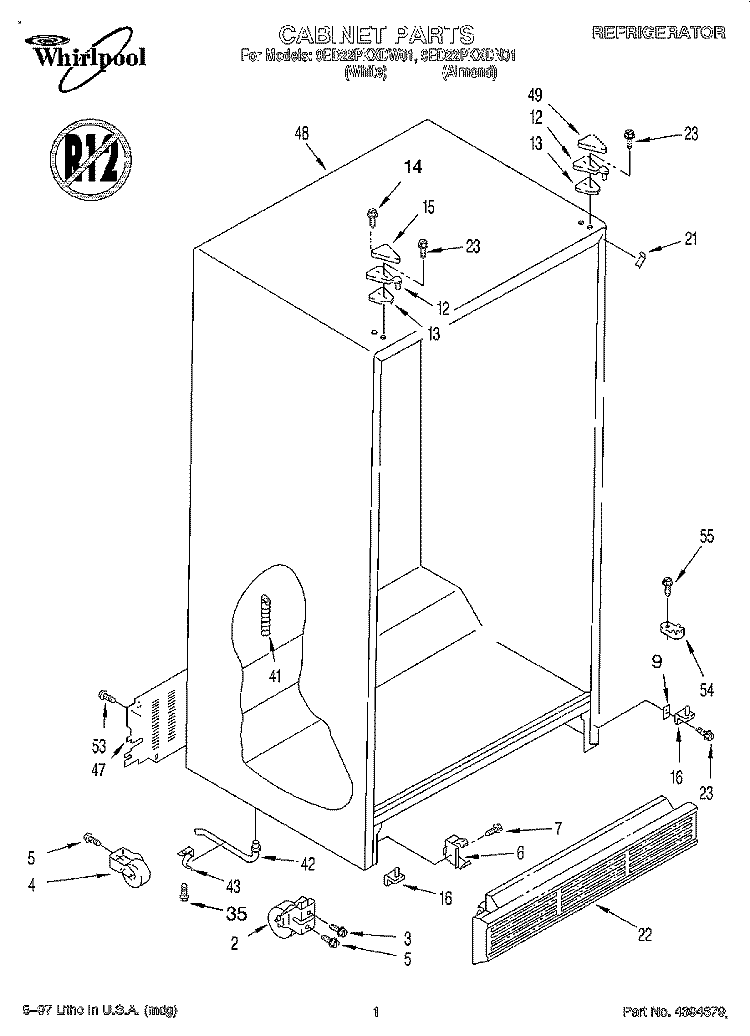 CABINET Diagram and Parts List for 9ED22PKXDN01  Whirlpool Refrigerator
