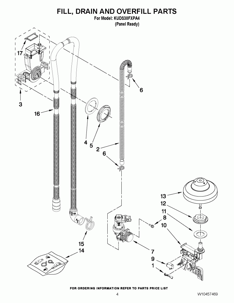 FILL, DRAIN AND OVERFILL PARTS Diagram and Parts List for KUDS30FXPA4  KitchenAid Dishwasher