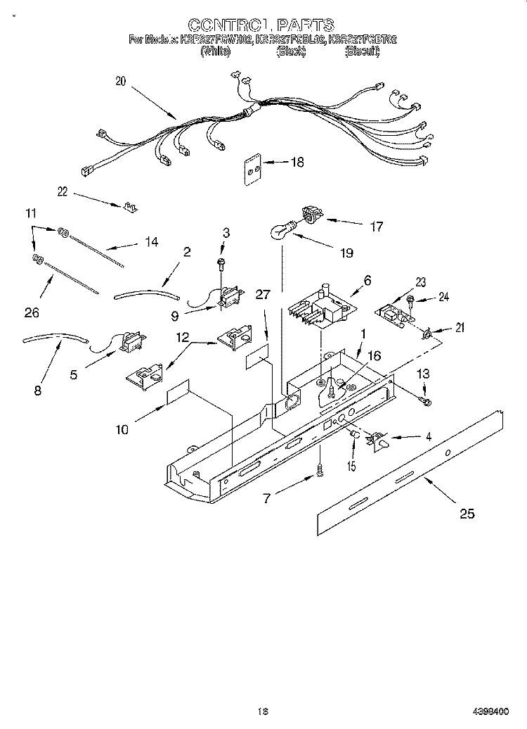 CONTROL Diagram and Parts List for KSRS27FGBL02  KitchenAid Refrigerator