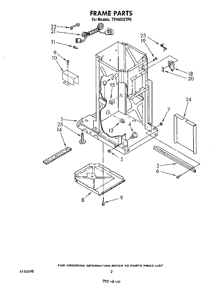 FRAME Diagram and Parts List for TF4600XTP0  Whirlpool Trash Compactor