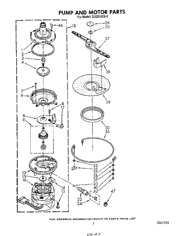 PUMP AND MOTOR Diagram and Parts List for DU2016XS0  Whirlpool Dishwasher