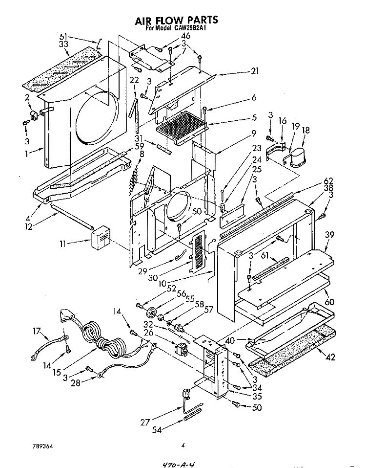 AIR FLOW Diagram and Parts List for CAW29B2A1  Whirlpool Air Conditioner